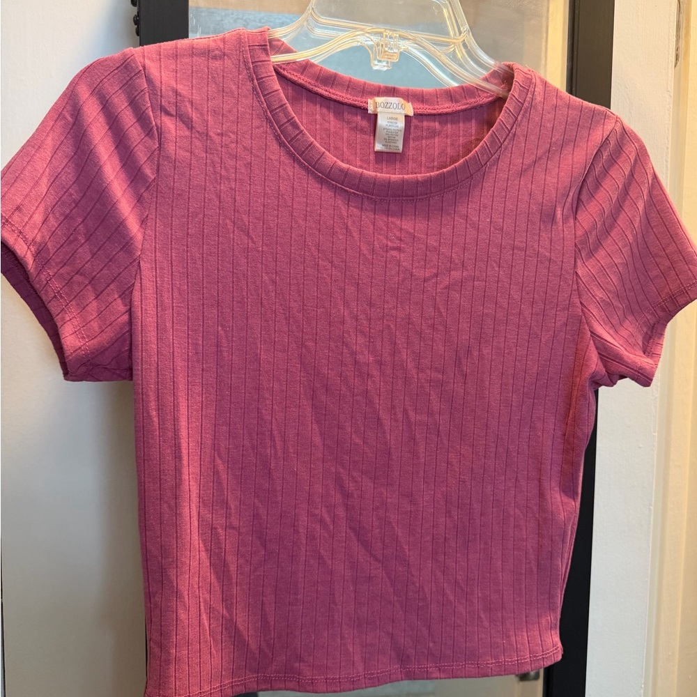 Bozzolo Pink Ribbed Short Sleeve cropped Top